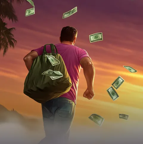 Man rent weg met een tas vol geld